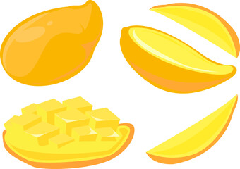illustration of whole and sliced ​​yellow mango
