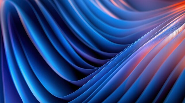 Abstract layered sheets in organic motion flow with blue and coral gradients. Dynamic 3D wallpaper background.