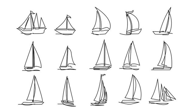 Single continuous line art sea boat icon. Yacht travel tourism concept silhouette symbol design. One sketch outline drawing vector illustration template	
