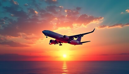 airplane in the sunset