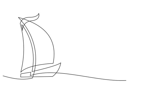 Single continuous line art sea boat icon. Yacht travel tourism concept silhouette symbol design. One sketch outline drawing vector illustration template	
