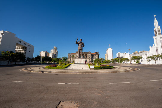 Independence Square in Maputo, Mozambique, home to statue of first president Samora Machel, City Hall, and historic Our Lady of Conception Cathedral