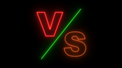 Neon VS Icon. Glowing Battle icons. Versus Or VS Letters Logo & symbol design template.