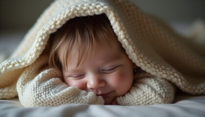 Peaceful Sleeping Baby Cozy Knitted Blanket Soft Portrait