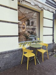 table and chairs in a cafe