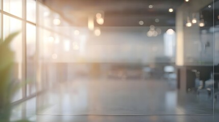 Transparent Glass Frame on Blurred Futuristic Office Background for Corporate Layouts