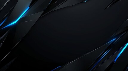 Abstract black and blue geometric background with glowing lines