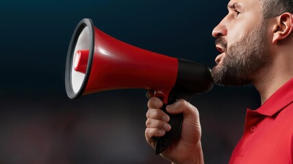 A referee holding a megaphone at a sports event, making announcements to the audience   referee, megaphone, sports event