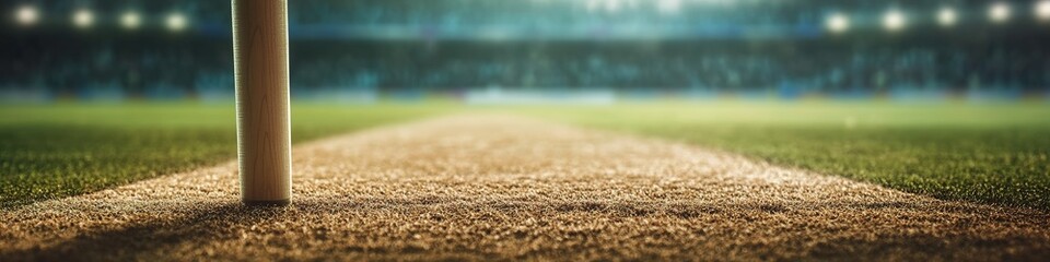 Empty baseball field with spotlights and night sky