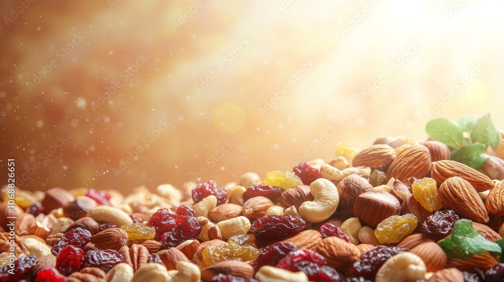 Poster delightful mix features array nuts and dried fruits highlighting hazelnuts cashews walnuts and raisi
