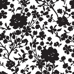 Black wildfloral pattern , Abstract leaves and flowers. Botanical style. Floral silhouettes. black and white.	
