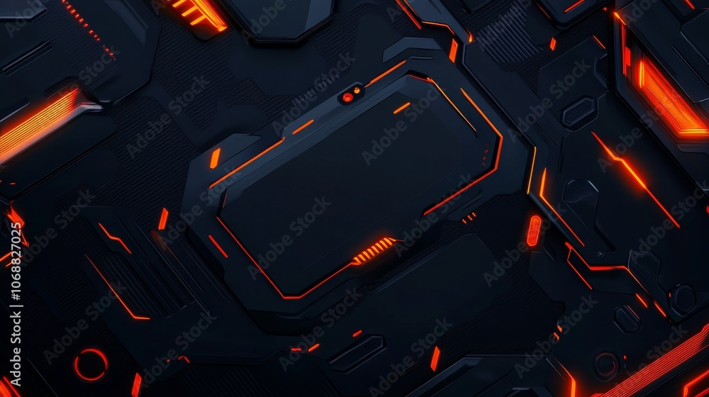 Poster abstract geometric pattern with glowing red details on black background. design inspiration, technol