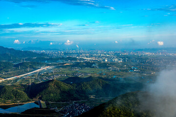 Ningbo City, Zhejiang Province - City skyline from aerial perspective