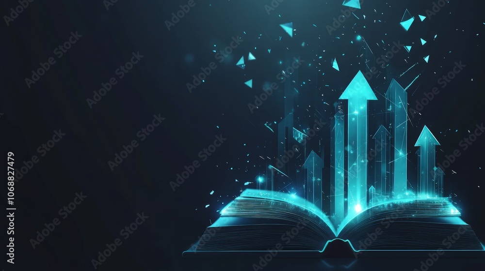 Poster an open book with glowing arrows rising from it, representing the power of knowledge and growth.