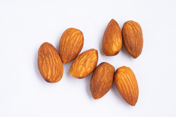Brown almond nut seeds isolated. Almond nut seeds. 