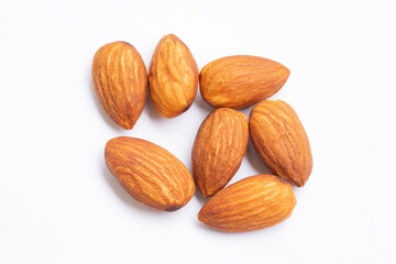 Brown almond nut seeds isolated. Almond nut seeds. 