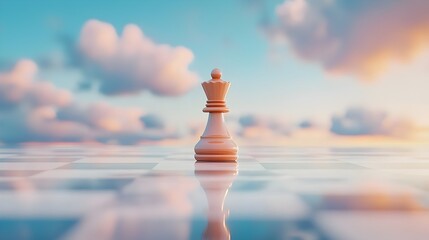 Majestic Floating Chess King with Glossy Reflections - A Stunning Visual of Strategy and Elegance on a Polished Chessboard Perfect for Game Lovers and Art Enthusiasts