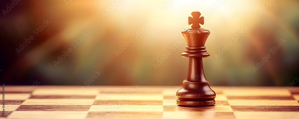 Poster elegant levitating chess king - softly illuminated on minimalist chessboard captivating visual for g