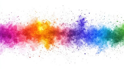 Colorful explosion of vibrant powdered pigments in rainbow hues, creating an abstract and energetic background with a burst of color, perfect for festive and creative designs