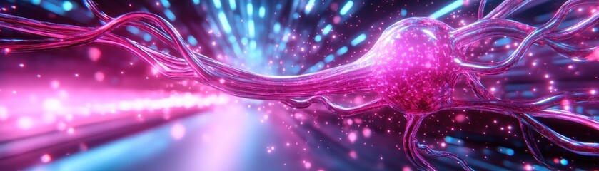 Embark on a Visionary Journey Through a Digital Nebula, Exploring the Path to New Beginnings and Inspired by Limitless Future Possibilities Abstract Digital Art, Futuristic, Neon, 3D Render