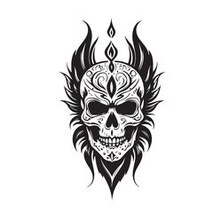Black and white skull tattoo design