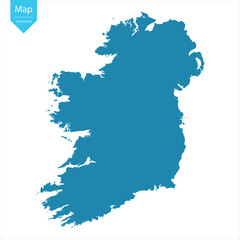 Abstract - High Detailed blue Map of Ireland isolated on white background. for your web site design map logo, app, Travel. Vector illustration eps10.