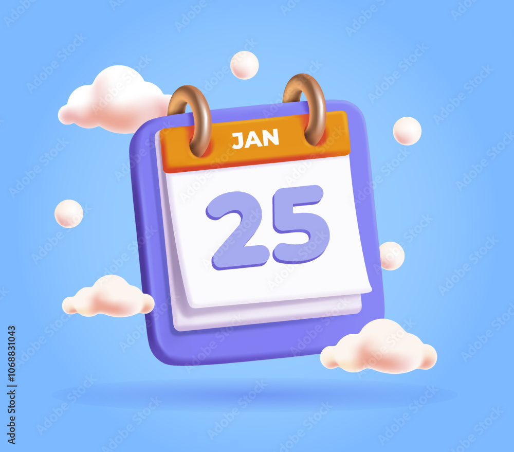 Aufkleber 3d calendar icon. schedule symbol with date january 25. planning and time management. design element