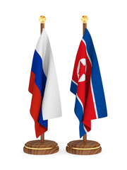 North Korea and Russian flag on white background. Isolated 3D illustration