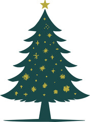 Christmas decorated tree silhouette, vector illustration, holiday background, template for design, greeting card, banner, invitation.