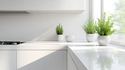 Modern Kitchen with White Countertop and Light