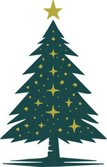 Christmas decorated tree silhouette, vector illustration, holiday background, template for design, greeting card, banner, invitation.