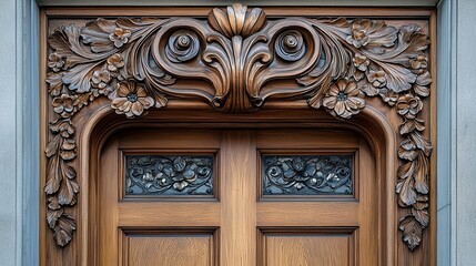 Intricate door frame with Art Nouveau motifs, flowing lines, floral details, and elegant craftsmanship