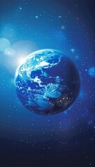 Fototapeta premium Elegant deep blue gradient background with earth and glowing lights for a peaceful website banner