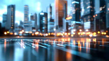 Fototapeta premium Explore the vibrant city skyline with holographic digital layers illuminated by neon glow at night