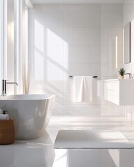 Fototapeta premium Modern Bathroom with Bright Tiles and Soft Light
