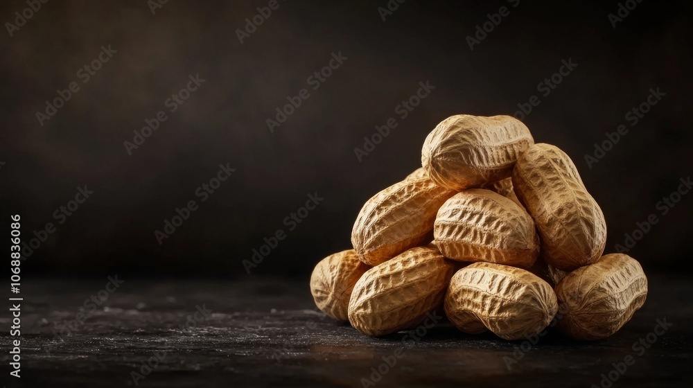 Poster carefully arranged pile peanuts showcases their texture and form highlighted soft low key lighting e