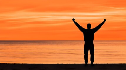 Fototapeta premium Jubilant Silhouette with Arms Raised.