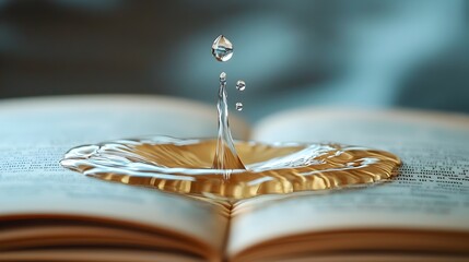 Obraz premium A Single Water Drop Falling on Book Pages Spreading the Ink and Symbolizing the Impact of Small Actions