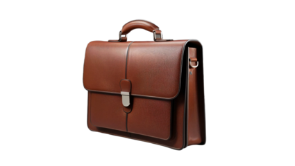 Brown leather briefcase isolated on transparent background