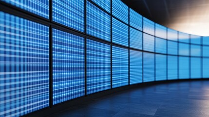 Immersive Blue Grid, A futuristic energy control room with multiple screens displaying dynamic data
