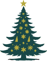 Obraz premium Christmas decorated tree silhouette, vector illustration, holiday background, template for design, greeting card, banner, invitation.