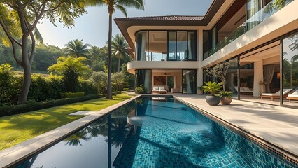 Fototapeta premium Real Estate 3D model Villa Pool