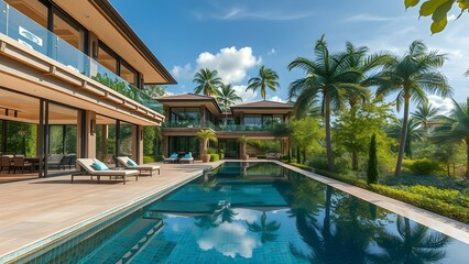 Fototapeta premium Real Estate 3D model Villa Pool