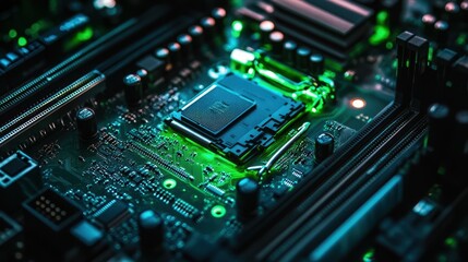 Fototapeta premium The Green Circuit Board Close-Up