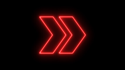 Neon right arrow icon on black background. glowing neon arrow icon Night bright advertising arrow icon.