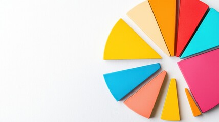 Obraz premium A colorful circular arrangement of pie-shaped segments showcasing various bright colors on a light background.