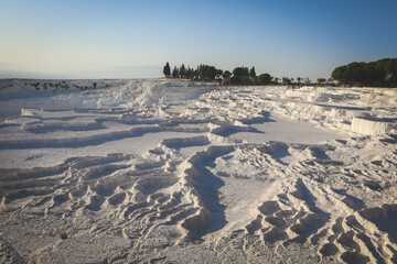 panoramic evening view of a cotton castle in Turkey