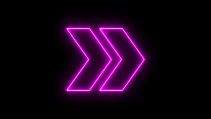 Neon right arrow icon on black background. glowing neon arrow icon Night bright advertising arrow icon.