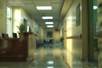 Fototapeta premium Blurred dental clinic background defocused interior of a modern hospital