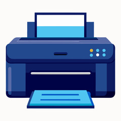 Vector illustration of a minimalist modern digital home printer with a flat-style multifunction print button outline, designed for office work. This includes a printer outline and icon.